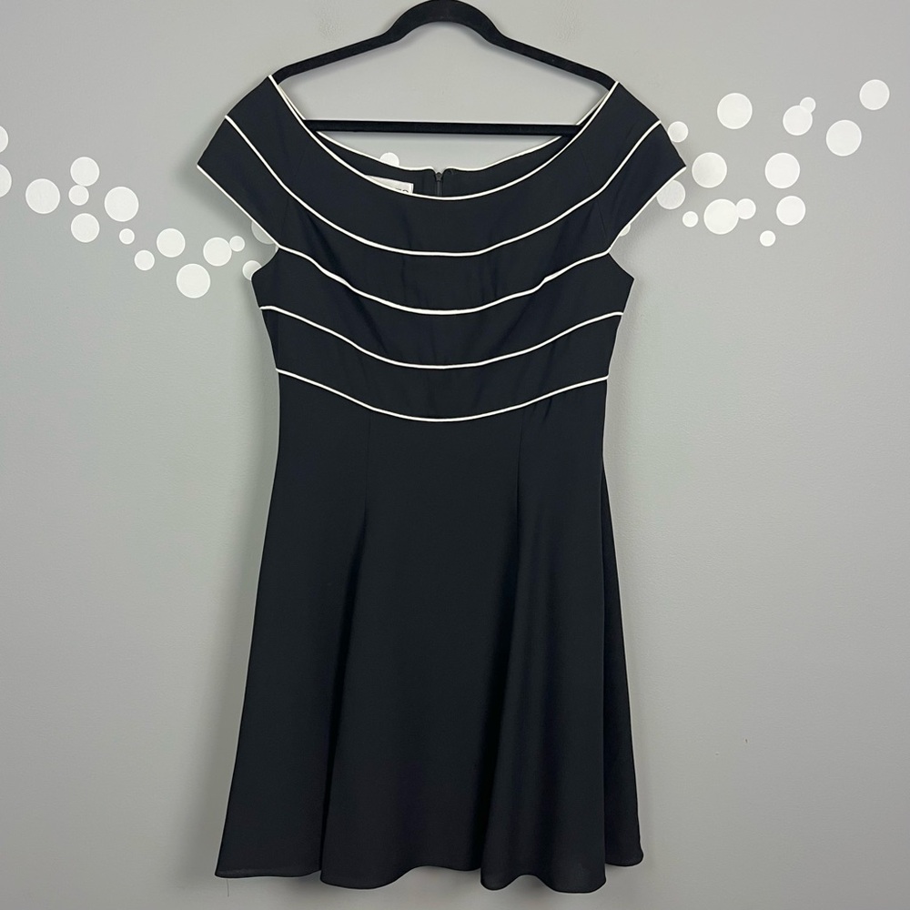 Kamisato Black White Striped Fir & Flare Dress Size 14